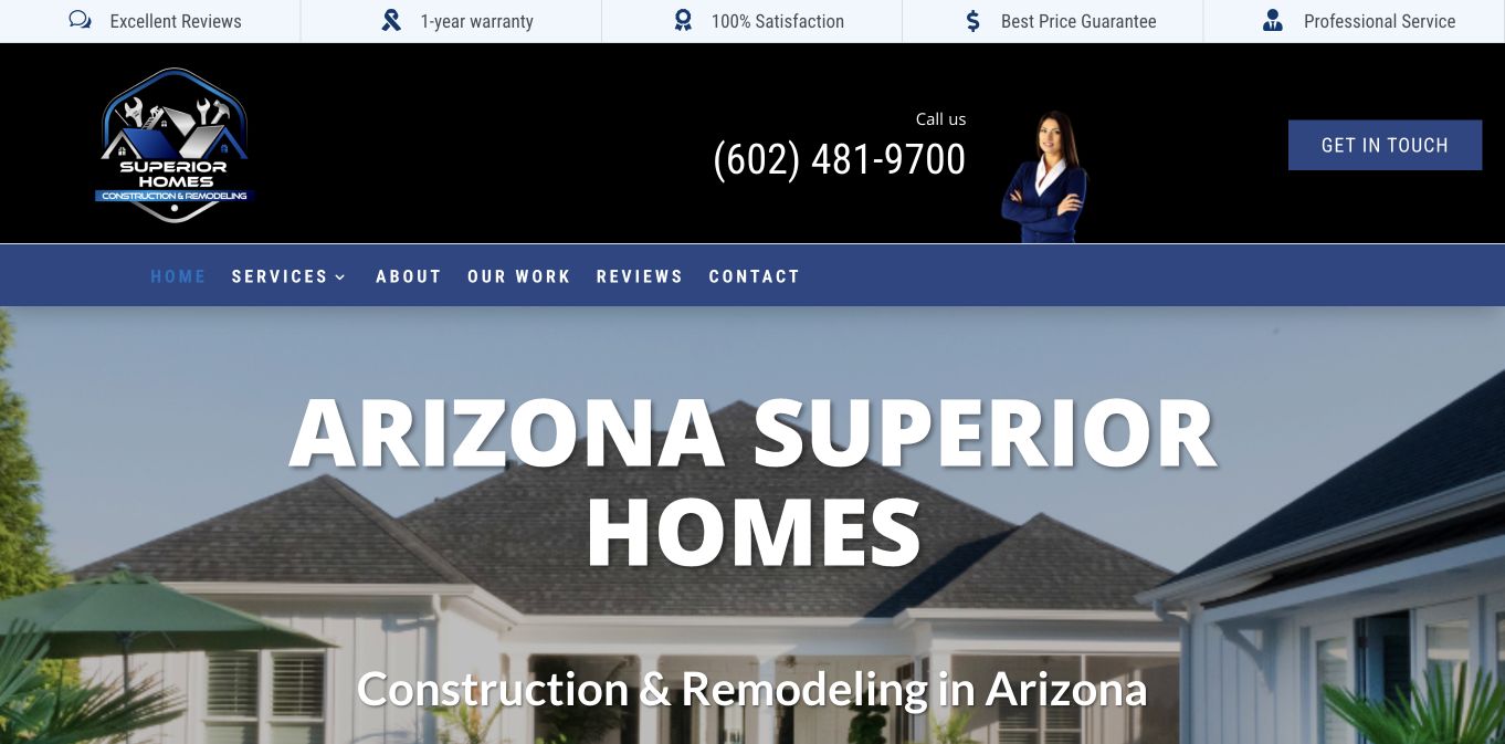 Arizona Superior Homes homepage screenshot