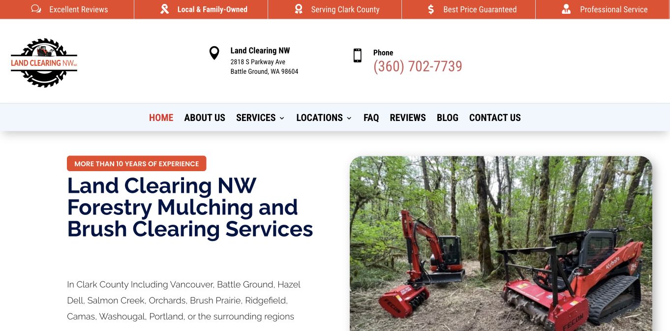 Land Clearing NW homepage screenshot