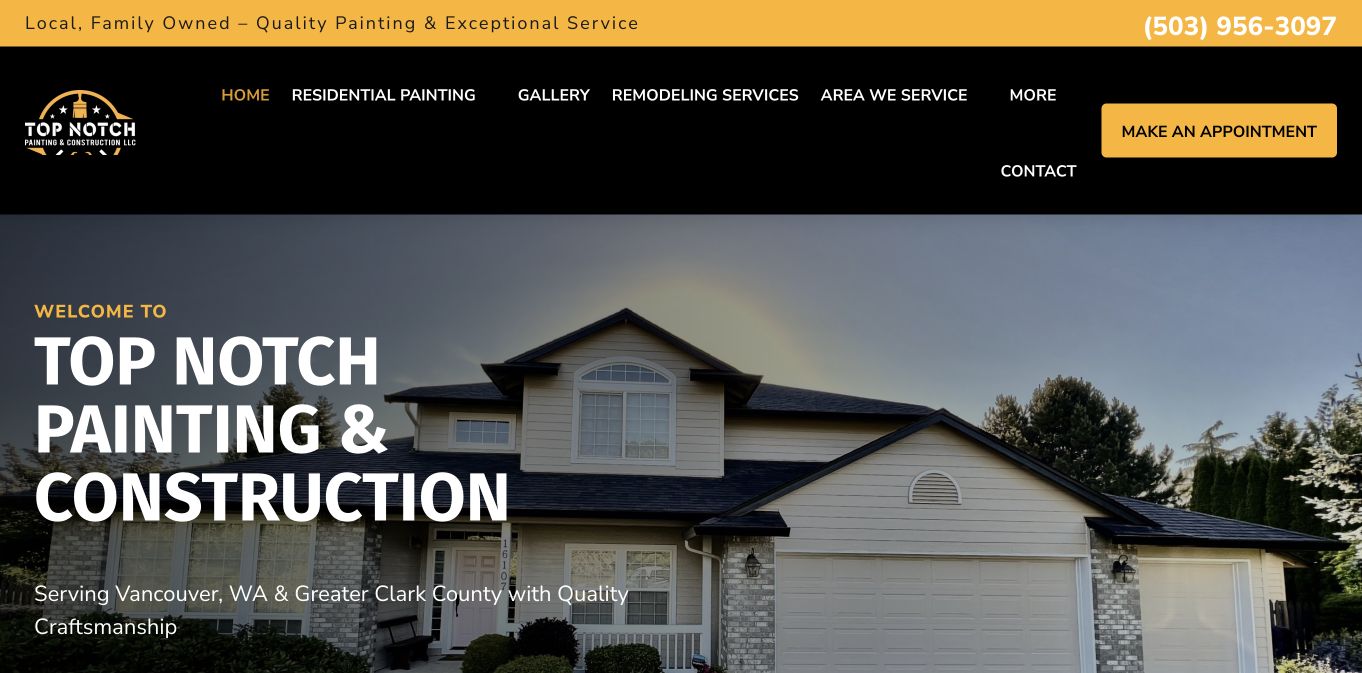 Top Notch Painting & Construction homepage screenshot